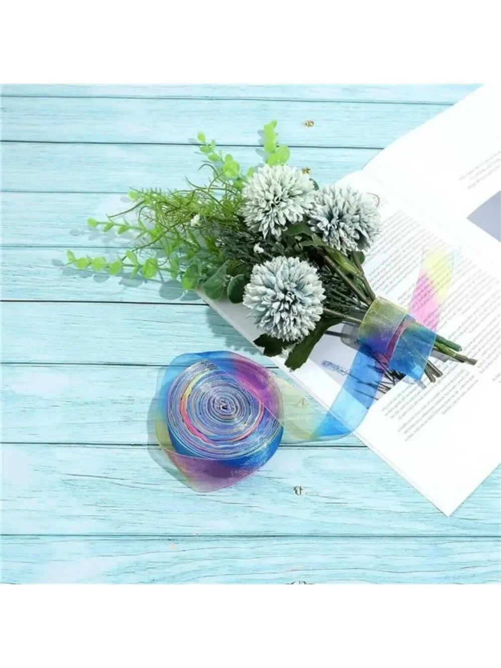 Rainbow Organza Satin Ribbon 1 Inch x 50 Yards Sheer Colorful Ribbon for Crafts